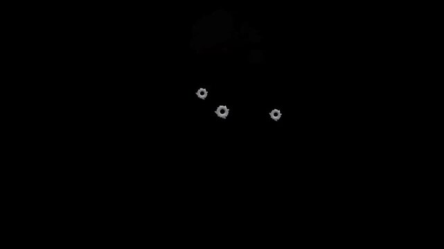 illustration of the effect of glass with holes due to being shot by several bullets on a black background Gun shots in glass.