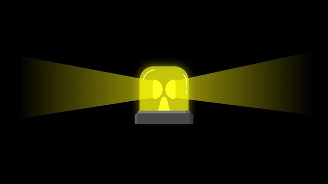 Yellow emergency siren flashing with rotating warning light beams for alert notification and alarm animation on transparent background alpha channel