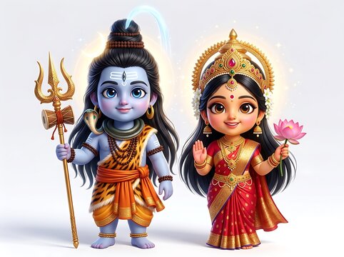 Cute Shiva and Parvati Cartoon