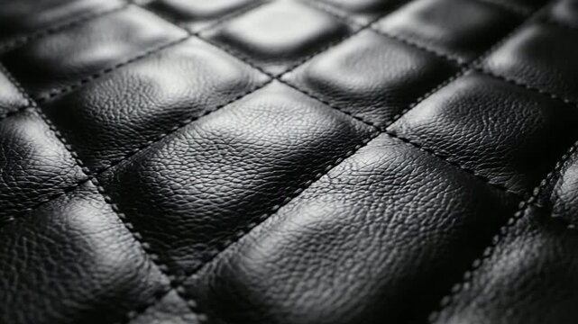 Close-up Pan Over Luxurious Black Quilted Leather Texture