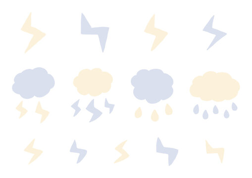 稲妻と雲の形をした手描きのシェイプセット（黄色・青）