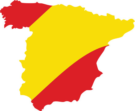 Map of spain filled with red and yellow diagonal flag colors