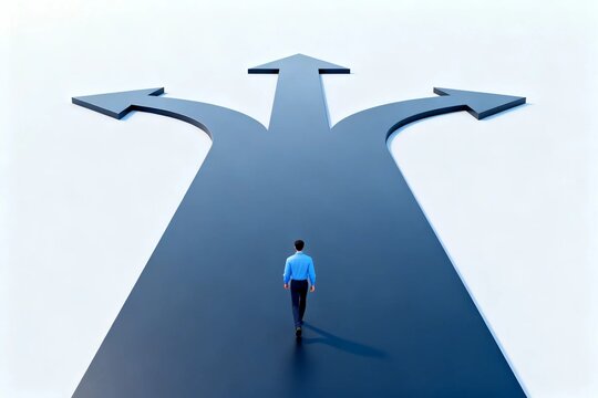 Man Walking on Forked Path with Choices