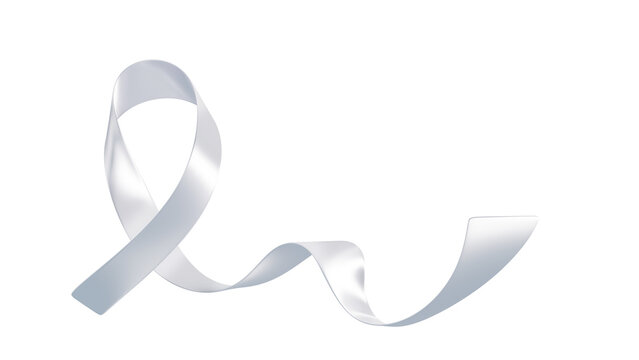 White awareness ribbon isolated on background. Satin ribbon symbol for support, cancer awareness, lung cancer concepts. 3d render.
