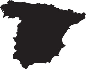 Fototapeta na wymiar Solid black silhouette map of spain on a plain white background