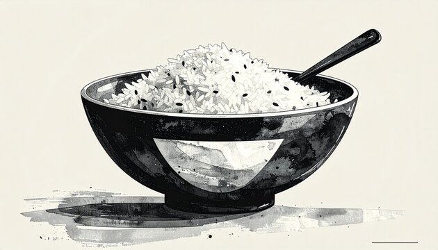 Nourishment with rice bowl and simplicity.