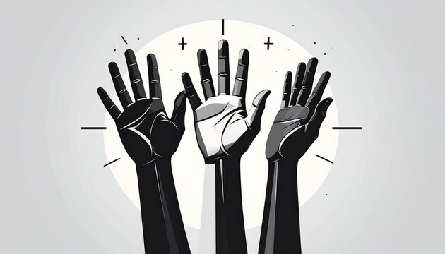 Futuristic unity with robotic hands.
