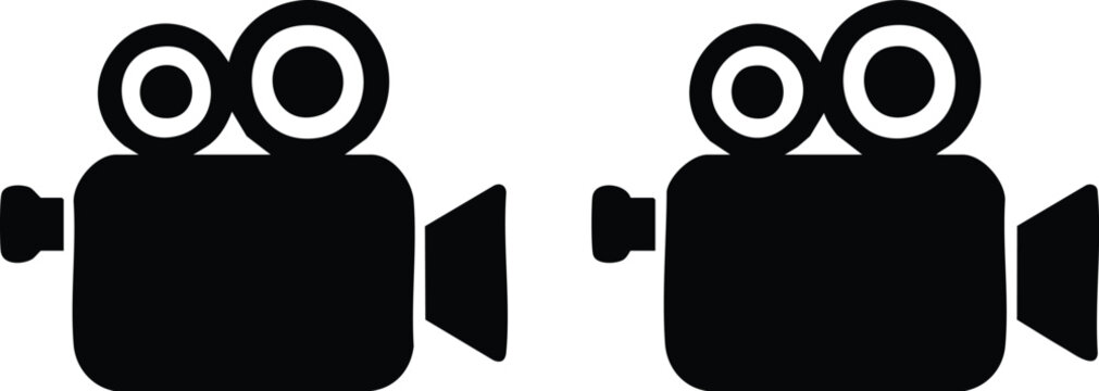 Two black silhouette of vintage cameras on white background cinema