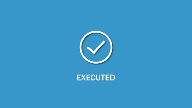 Animated executed notification with checkmark for digital banking, e-commerce payment confirmation, mobile app ui financial technology, and secure online checkout systems. 4k 