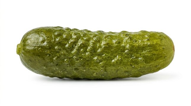 A single fresh green pickle cucumber isolated on a white background for food and cooking project photography