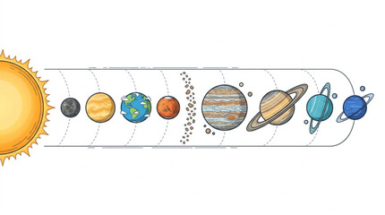 Colorful illustration of the solar system planets. © Sadar