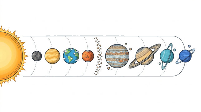 Colorful illustration of the solar system planets.