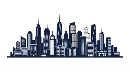 Obraz premium Modern city skyline silhouette with skyscrapers against white background