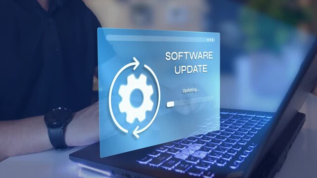 Software update, mouse cursor clicking on update,  digital skills improvement, competitive advantage, continuous learning