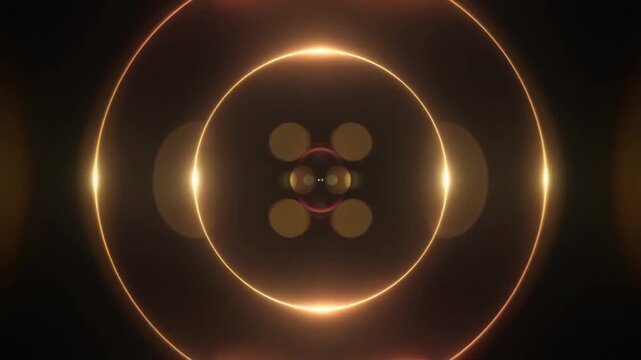 Sunset halo overlay expands across deep black background, champagne gold, amber, peach light halos creating cinematic glow, lens reflections, filmmaking, video editing, motion graphics, copy space.