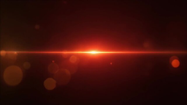 Warm red horizon glow spreads across deep black background, orange gold illumination creating cinematic light overlay, realistic optical glow for filmmaking, video editing, motion graphics, copy space