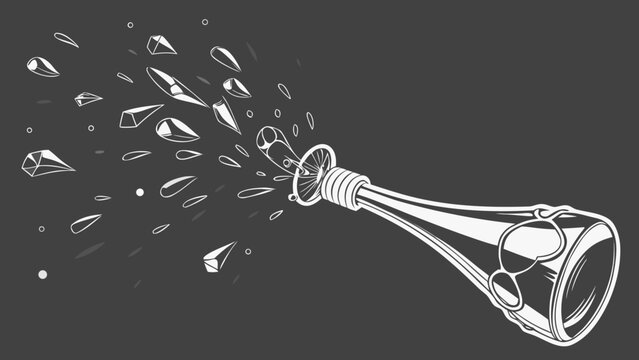 Shattered glass bottle illustration. Exploding champagne bottle vector graphic.