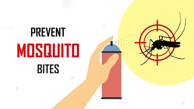 Prevent mosquito bites, animated malaria awareness sign, stop dengue, no fever, protect the body, medical and healthcare banner, avoid spreading infections, epidemic control