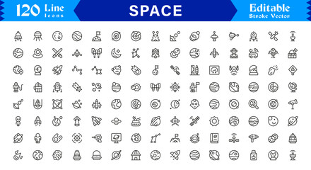 Modern Space Exploration Line Icon Set, Minimal, Clean, and Professionally Designed Vector Symbols © MDSalim