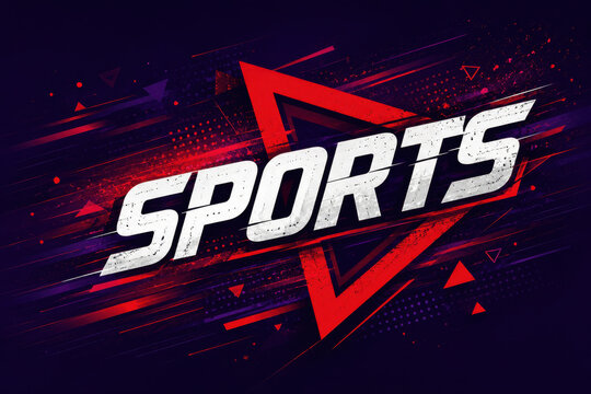 Sports typography design with red triangle and motion effect elements isolated on white background