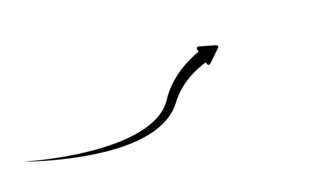 Minimalist Black Curved Arrow Pointing Upwards with Smooth Animation Sourced on White Background Representing Financial Success Business Growth and Market Improvement Goals.