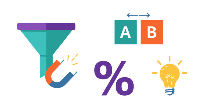 Digital Marketing Icons for Conversion Funnel and AB Split Testing