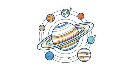 Colorful illustration of the solar system planets. © Redasa