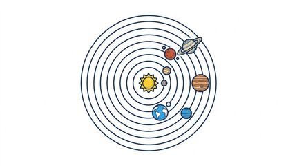 Colorful illustration of the solar system with planets. © Redasa
