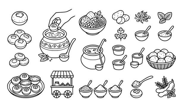 Minimalist Golgappa Pani Puri Outline Vector Illustration Collection