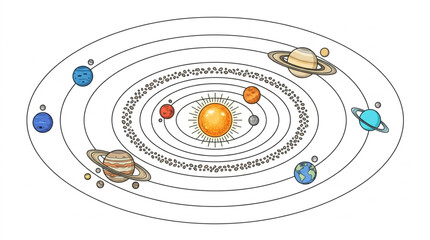 Colorful illustration of the solar system with planets. © Redasa