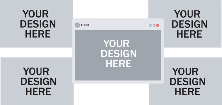 Five grey empty placeholder boxes for your layout design or branding template