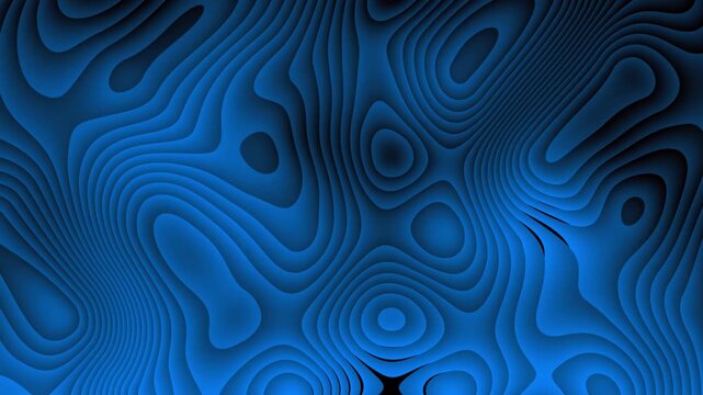 Abstract concentric blue topographic line steps background loop vector illustration for geometric backdrop pattern texture design, curved layered terrain elevation map shifting concept.