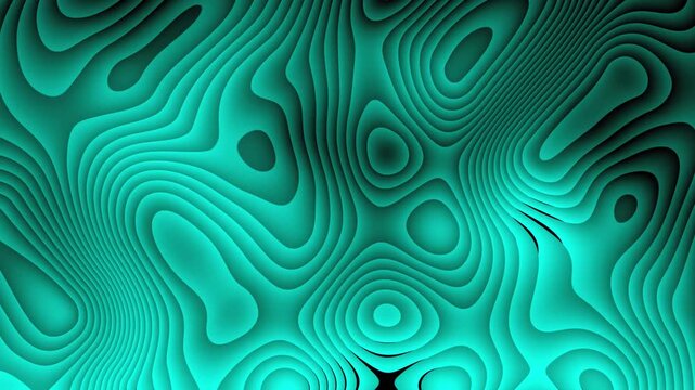 Abstract concentric cyan topographic line steps background loop vector illustration for geometric backdrop pattern texture design, curved layered terrain elevation map shifting concept.