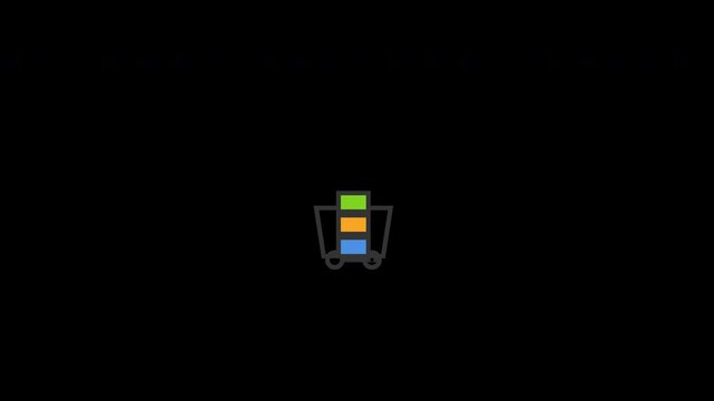 Minimalist animation of a shopping cart loading colored product boxes