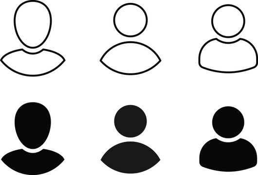 User Avatar Icon Set, Profile Outline and Solid Icons, Default Account Person Symbols, User Interface Vector Collection, Modern Profile UI Icons Isolated on White Background