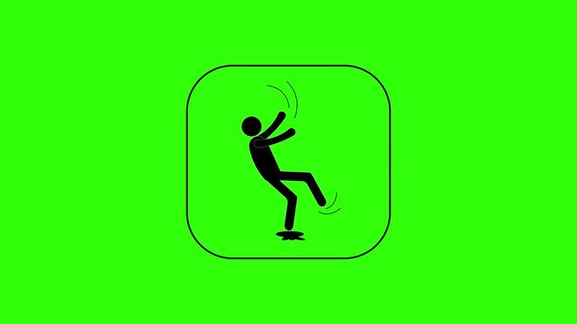 Warning to be careful of slippery floors to avoid slipping. Warning symbol, repetitive motion.