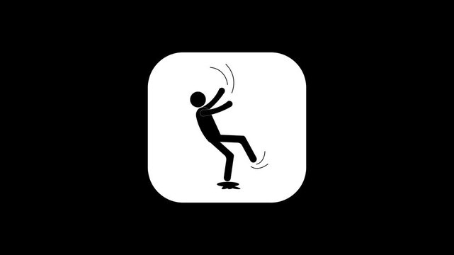 Warning to be careful of slippery floors to avoid slipping. Warning symbol, repetitive motion.