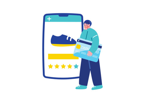 買い物をtがのしむ男性のイラスト
