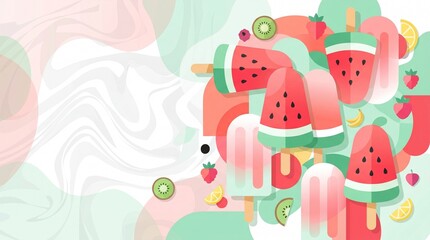 Fototapeta premium Pastel Watermelon Fruit Collage Background With Soft Abstract Shapes for Summer Design
