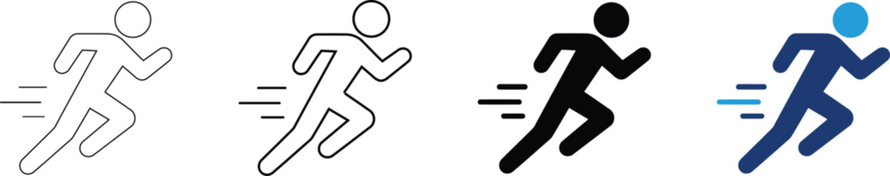Running Person Icon Set, Sprint Runner Symbols, Fast Delivery Speed Icons, Running Human Vector Collection, Motion Sports UI Line and Glyph Icons Isolated on White Background