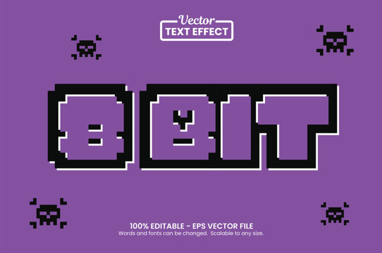 8bit pixel game text effect, editable retro arcade skull typography vector style