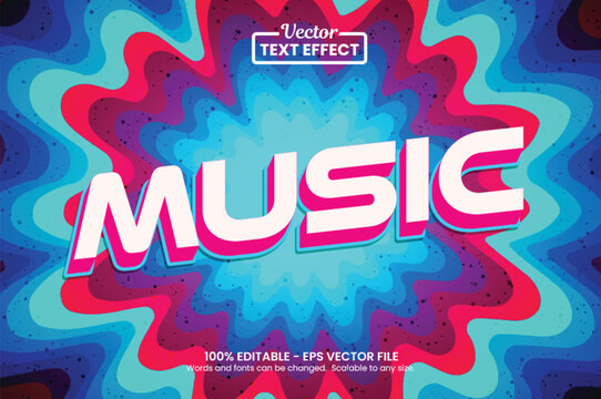 3D psychedelic music party text effect, editable groovy retro event typography vector style