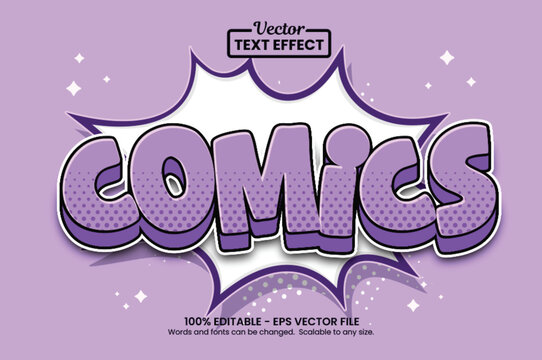 Editable Purple Comic Vector Text Effect Graphic Style Template for Comic Book Cover Poster and Sticker