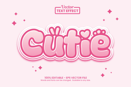Editable Cute Pink Vector Text Effect Graphic Style Template for Kids Sticker Greeting Card and Birthday