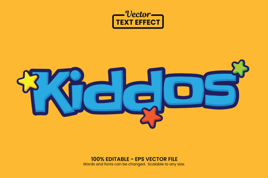 Editable Cute Kids Blue Vector Text Effect Graphic Style Template for School Poster Sticker and Toy Brand