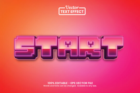 3D pixel game start text effect, editable 8bit retro game title vector style