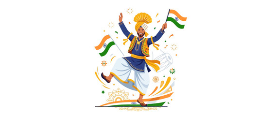 Fototapeta premium Man in Traditional Attire Dancing with National Flags
