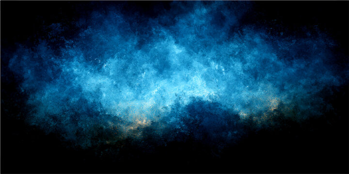 Abstract blue nebula cloud swirling in deep space with glowing particles and cosmic dust creating a vibrant celestial background.