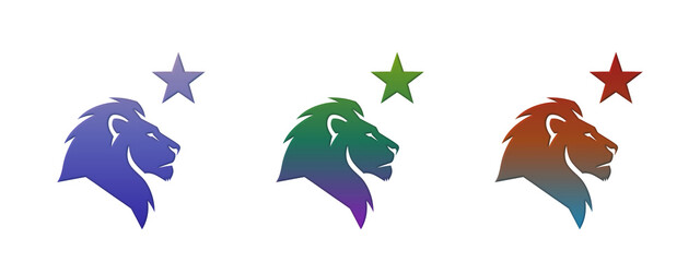 Colorful lion head icons with stars set © MDBodrul