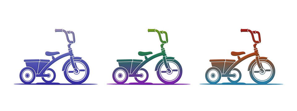 Three colorful tricycles for kids in a row
